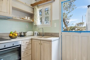 Fridge, stovetop, coffee/tea maker, electric kettle - Apartment 'No 1' with Sea View, Wi-Fi and Air Conditioning (Karpathos)