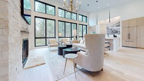 Smart TV, fireplace, video games, DVD player