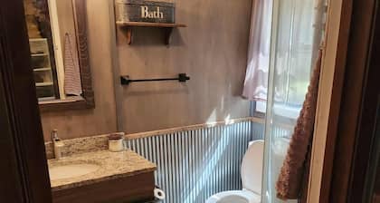 Lazy Oaks: Charming cabin on pond with A/C in delightful Little York, Illinois