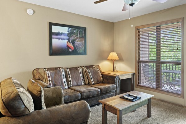 Smart TV, fireplace, DVD player