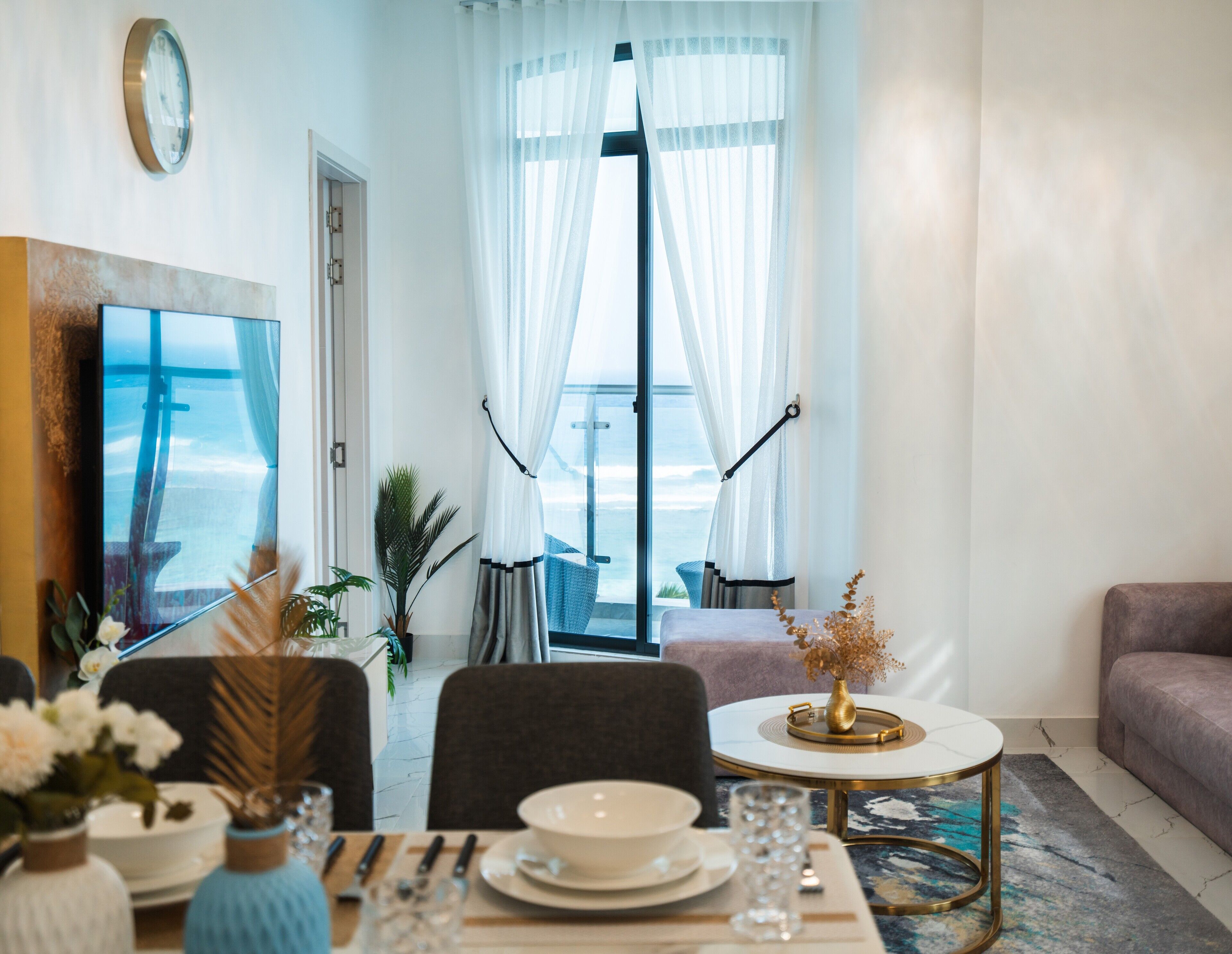 Deluxe Apartment, Ocean View | Living area | Smart TV