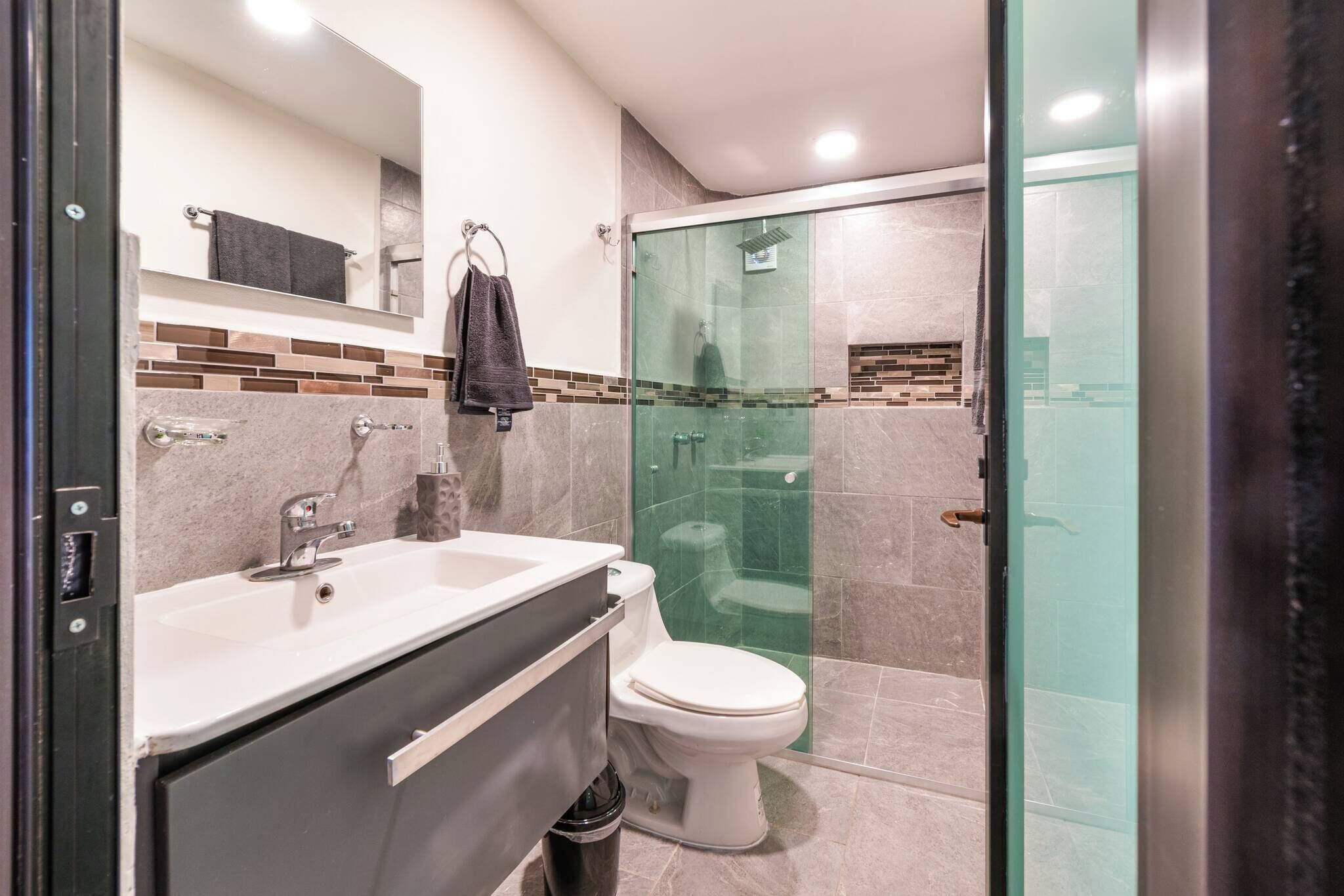 Shower, soap, shampoo