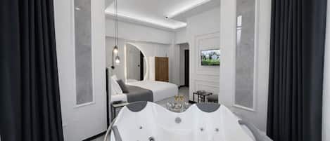 Brúðhjónaherbergi - heitur pottur | Baðherbergi | Snyrtivörur án endurgjalds, hárblásari, handklæði, sápa