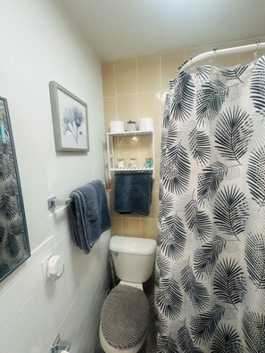 Serviettes fournies, savon, papier de toilette