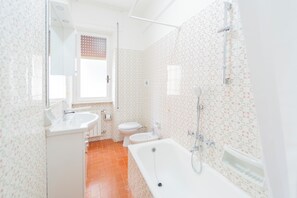 Shower, hair dryer, bidet, towels