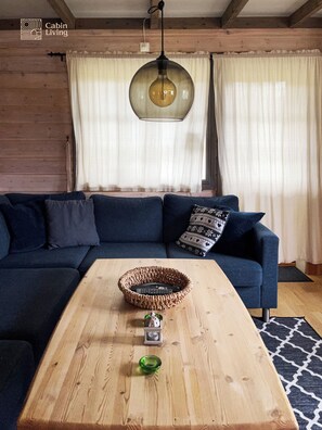 Smart TV, fireplace, books, stereo