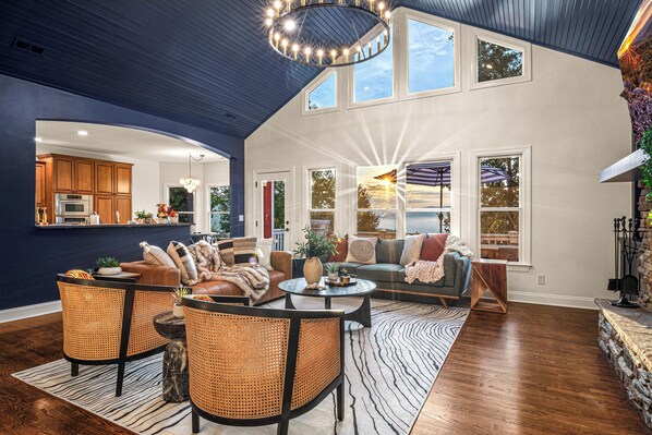 Smart TV, fireplace, video games, DVD player