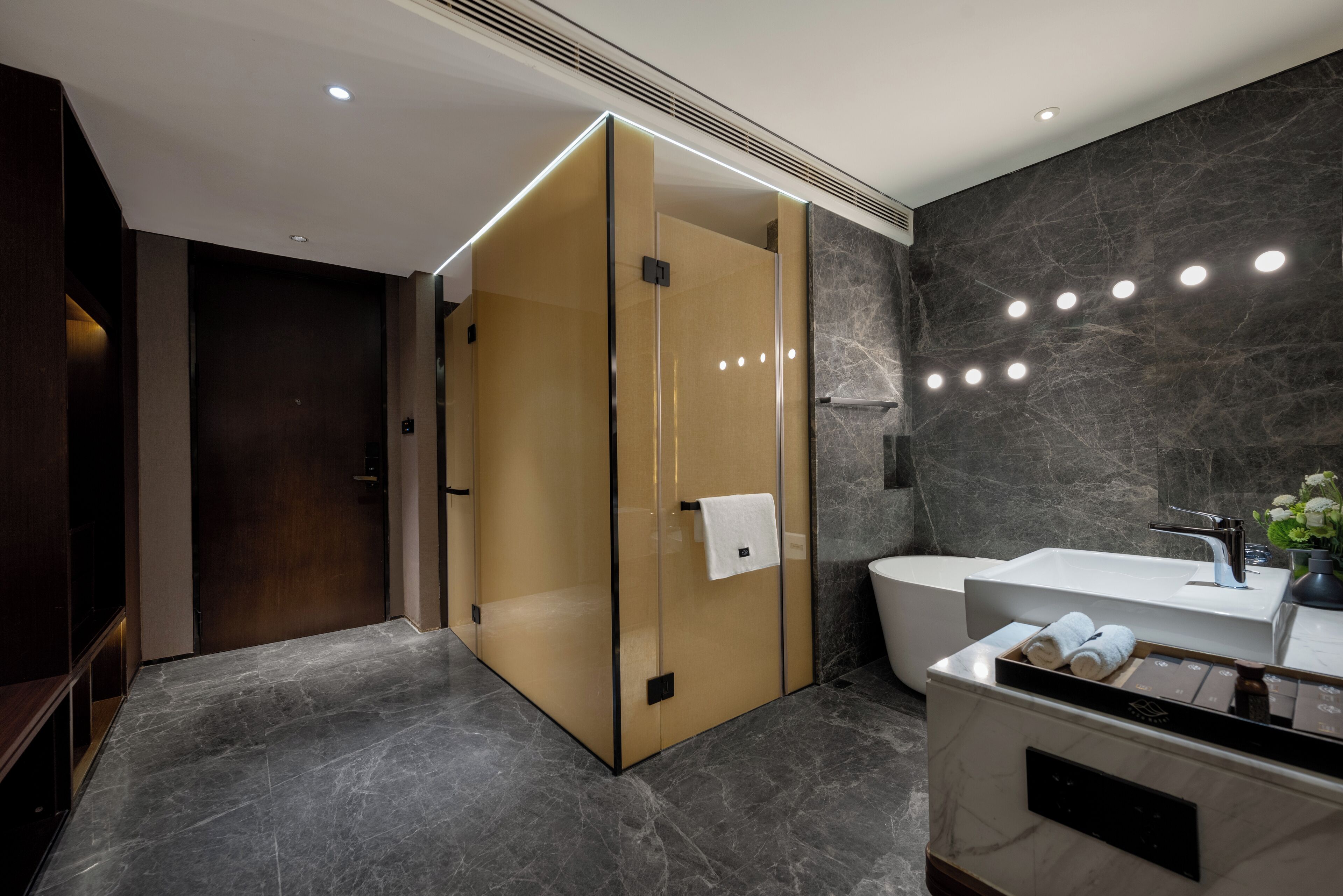 Luxury Double Room, City View | Bathroom | Separate tub and shower, deep soaking tub, rainfall showerhead