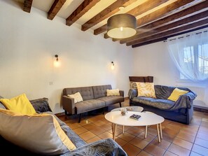 TV, fireplace, video games, table football