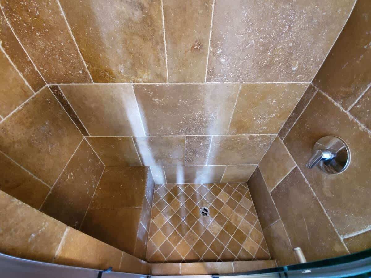 Shower, hair dryer, shampoo