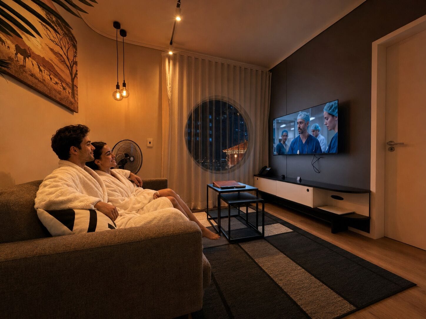 Apartment 203 | Wohnbereich | 50-Zoll-Smart-TV mit Digitalempfang