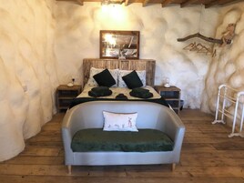 Rabbits 1 or 2 Bed Hobbit style Eco | Desk, laptop workspace, bed sheets