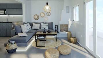 Télévision, cheminée, espaces bureaux