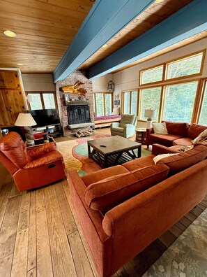 Smart TV, fireplace, stereo