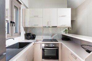 Fridge, microwave, oven, dishwasher