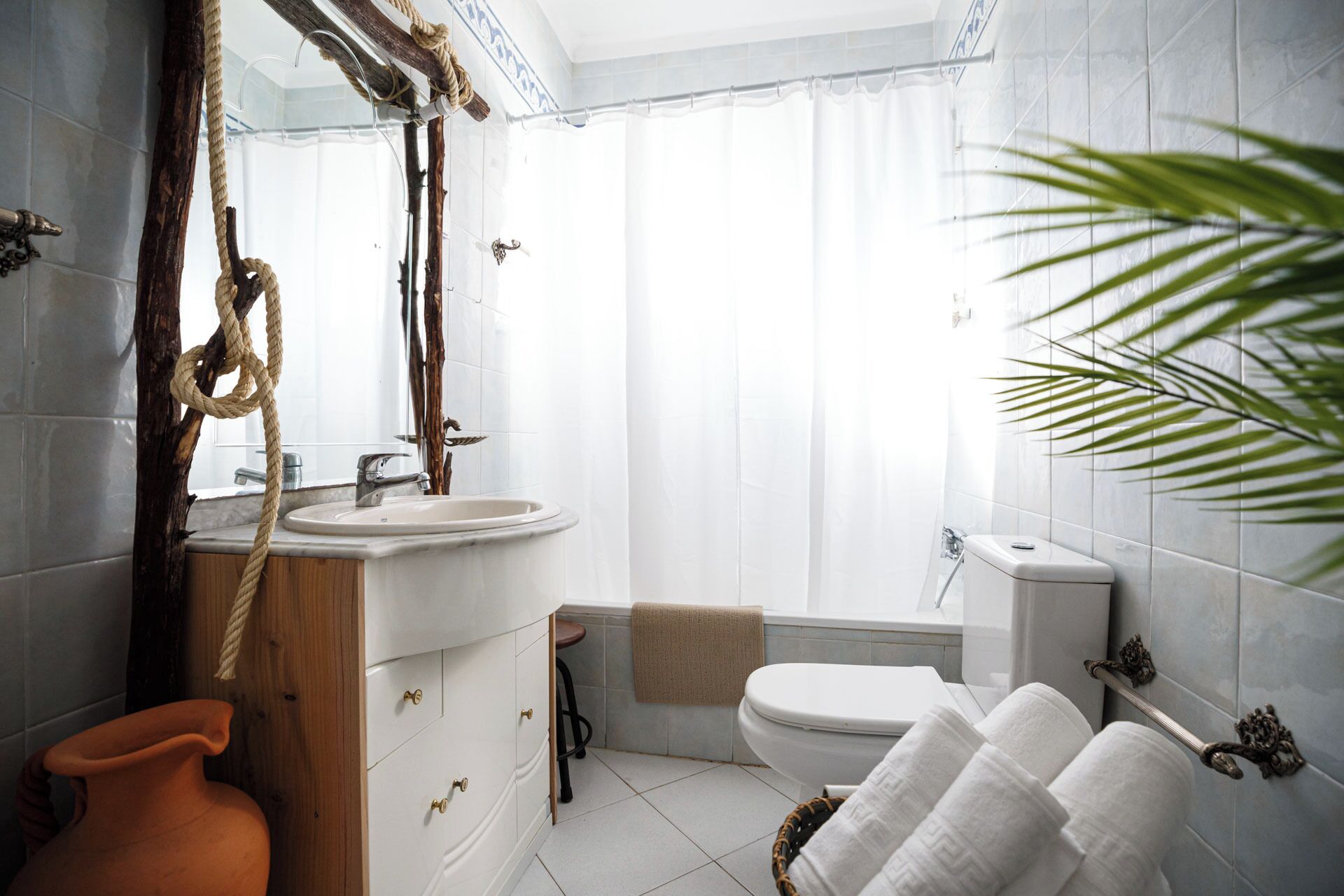 Hair dryer, bidet, towels, soap