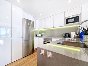 Fridge, microwave, oven, dishwasher