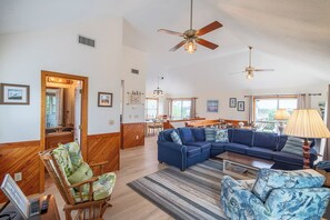 Smart TV, fireplace, DVD player, stereo - Pet-friendly oceanside Duck home w/ pool and hot tub by Sun Realty (Duck)