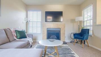 TV, fireplace, offices