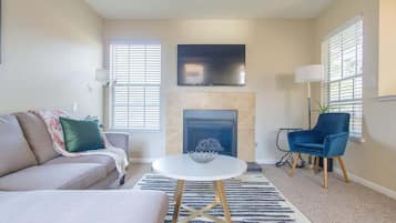 TV, fireplace, offices