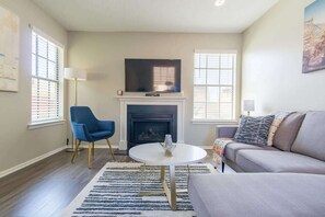 TV, fireplace, offices