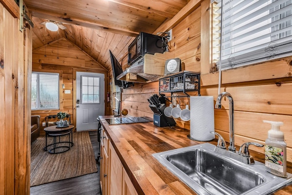 Classic Cabin, Garden View | Private kitchen | Fridge, microwave, stovetop, coffee/tea maker