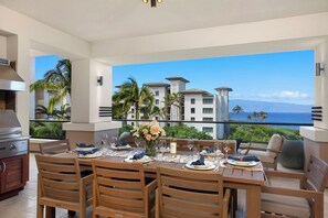 Outdoor dining - Luxury Ocean View 3-Bedroom Villa at The Resort at Kapalua Bay. Daily Housekeeping, Spa, Rental Car Included! MON-6301 by KBM (Lahaina)
