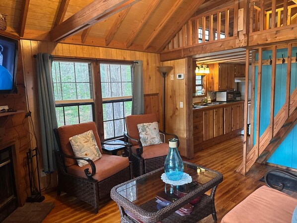 TV, fireplace - Woodsy and Private- Rustic Cabin (Paradise)