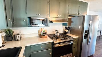 Frigorífico, microondas, horno y placa de cocina