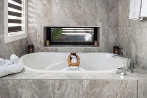 Shower, hair dryer, shampoo