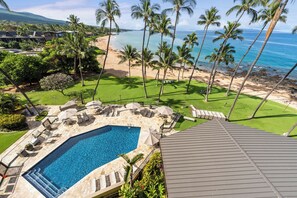 Outdoor pool, a heated pool - Mana Kai 406 - Stunning view STEPS from the beach! AC, tons of extras!  (Kihei)
