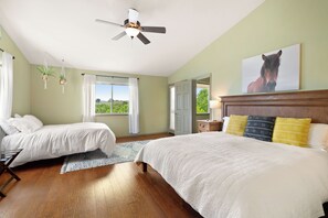3 bedrooms, desk, iron/ironing board, travel cot
