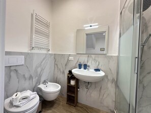 Secadora de cabello, bidet, toallas, jabón 