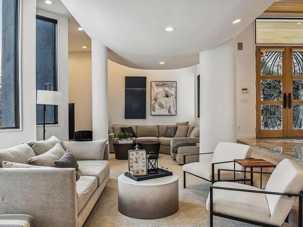 TV, fireplace, table football, ping pong