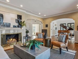 TV, fireplace, table football, ping pong