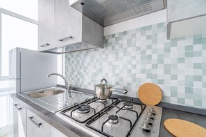 Fridge, oven, stovetop, coffee/tea maker