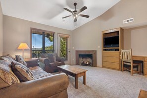 TV connectée, cheminée, lecteur de DVD