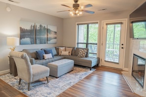 Smart TV, fireplace, DVD player