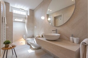 Shower, hair dryer, bidet, towels