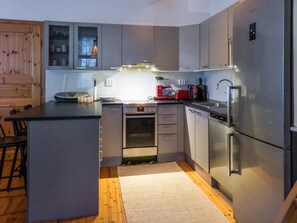 Fridge, microwave, dishwasher, high chair