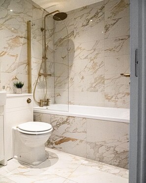 Shower, eco-friendly toiletries, hair dryer, towels