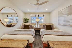 Bedroom 5 | Two Double Beds with Ceiling Fan and Hallway Full Bathroom Access | Unit 2 — Third Floor of Building — Two-Level Unit
