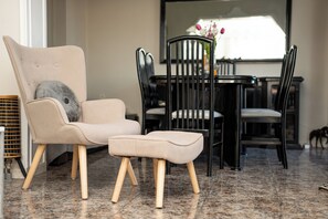 Apartment, 3 Bedrooms | Living room | 32-inch flat-screen TV with cable channels, fireplace - Ionian View Village House (Zakynthos)