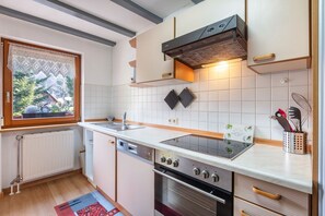 Frigorífico, microondas, horno y placa de cocina