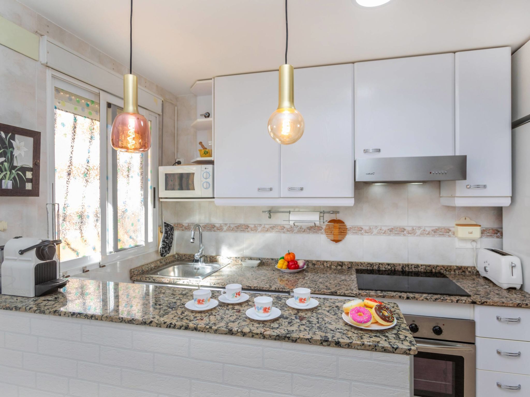 Fridge, microwave, oven, cookware/dishes/utensils