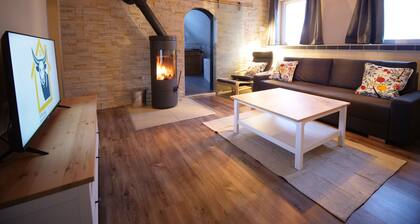 Apartment with 2 bedrooms, wood-burning stove, kitchen and terrace