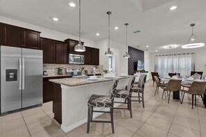 Fridge, microwave, oven, stovetop - Amazing 7 Bedroom Villa /Pool/Spa/ Disney Fireworks View/Close to Clubhouse (Davenport)