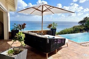 Terrace/patio - Modern, luxury family home overlooking Falmouth Harbour and surrounding ocean. (Falmouth)