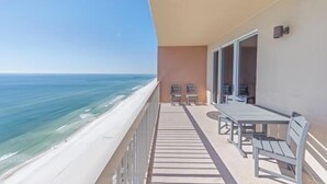 A balcony with a view of the beach and ocean. - Beachfront with unbeatable views, 3BR 2BA Condo at Sunrise Beach! (Panama City Beach)
