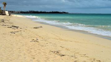 On the beach, sun loungers, beach towels